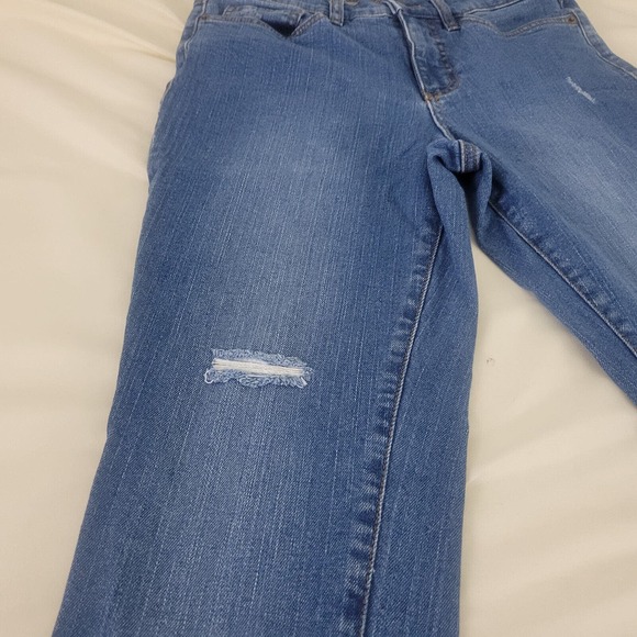 Studio Womens Jeans 2 Petite‎ High Rise Slim Straight Leg Distressed Blue Denim - Picture 14 of 16